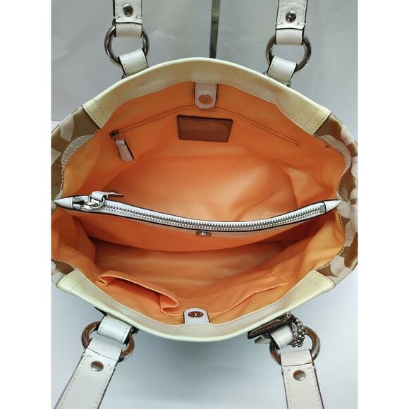 Coach Madison Beige Canvas Light Yellow Leather Trim Tote Shoulder Bag - Picture 11 of 13